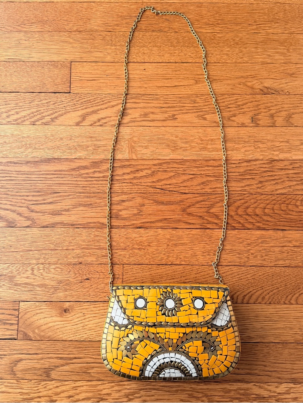 Vintage yellow Mosaic Crossbody Bag with Chain Strap